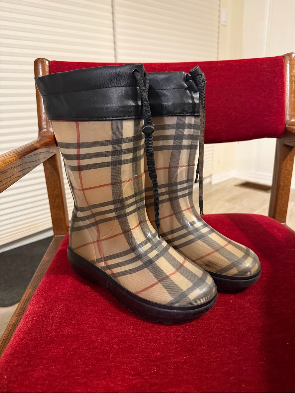 Burberry Plaid Women's Rain Boots with Drawstring Top